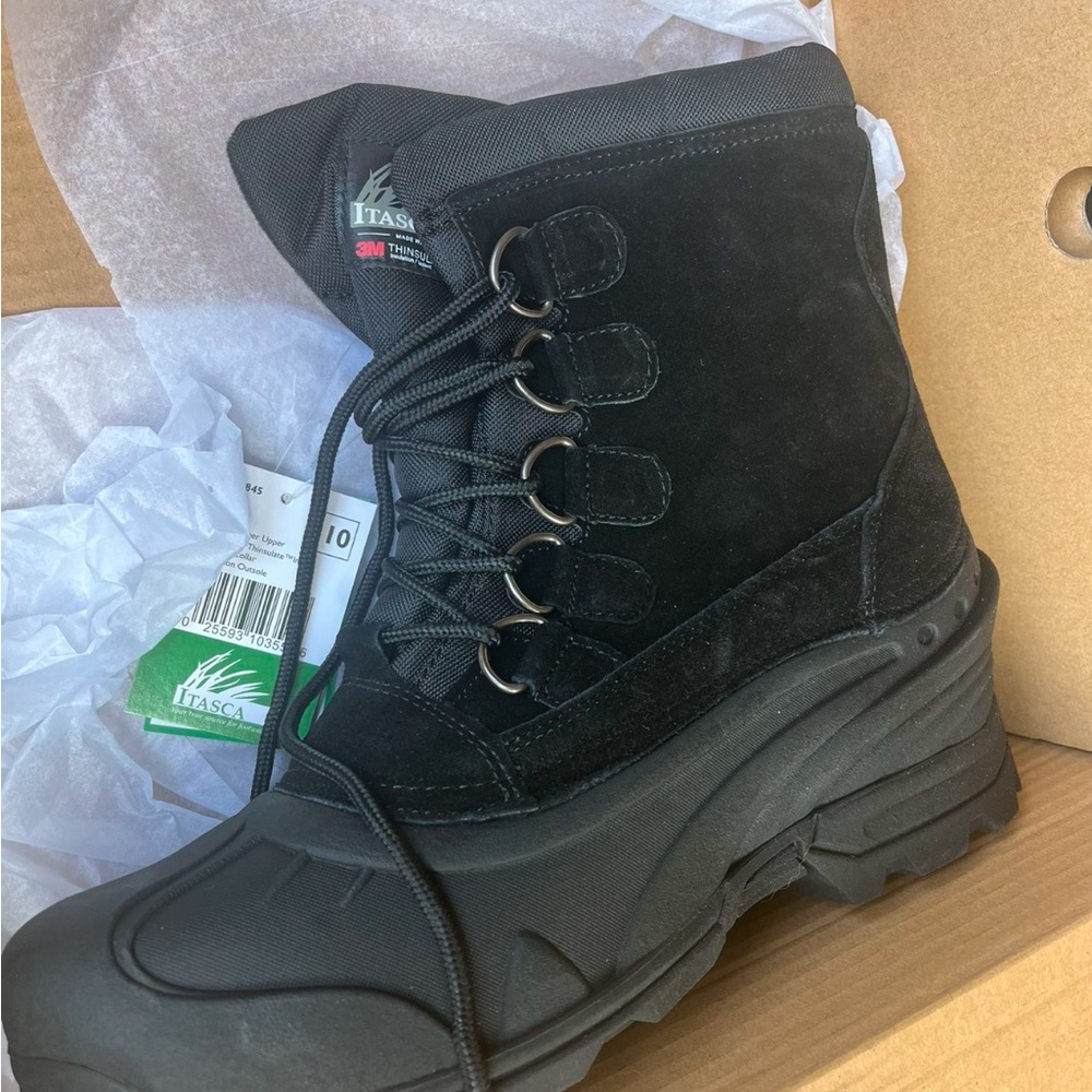 New Itasca Men’s Black Insulated Boots Sz 10